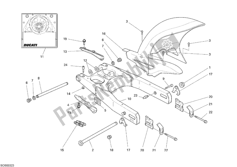Alle onderdelen voor de Zwenkarm van de Ducati Sport ST3 S ABS USA 1000 2007